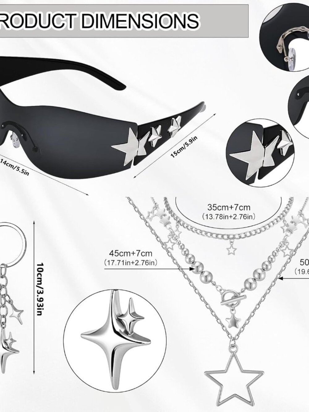 Buckle Handbag Goth Punk Hobo with Sunglasses Star Layered Necklace Keychain - Picture 5 of 7